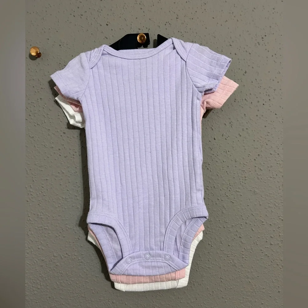 Carter's Ribbed Cotton Bodysuit Set - White, Pink, Lavender. Set of 3. NWT.